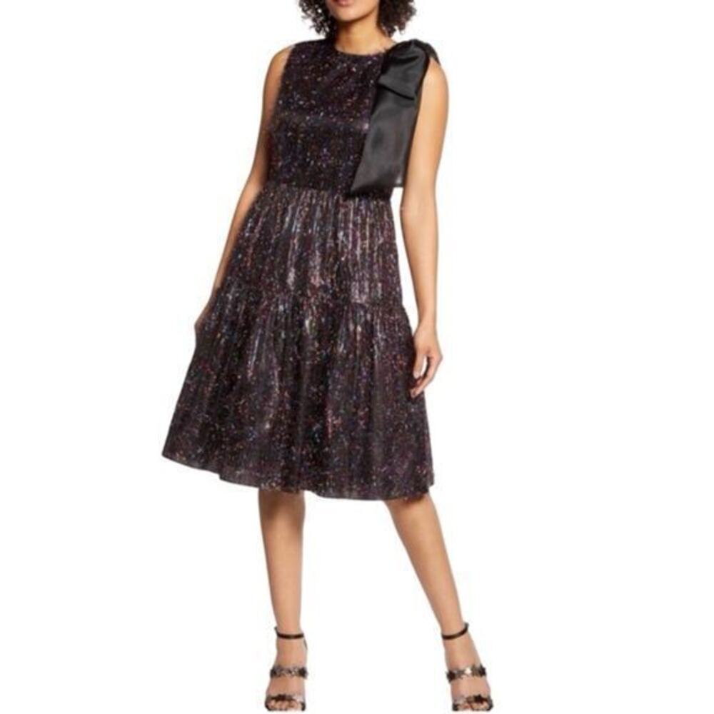 NWT Halogen x Atlantic-Pacific Bow Rainbow Tinsel Tiered‎ Party Dress size 6